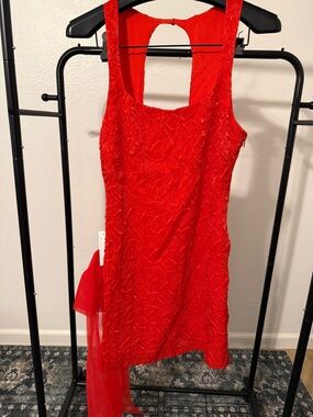 For Love & Lemons Red Textured Open Back Mini Dress NWT Size Small